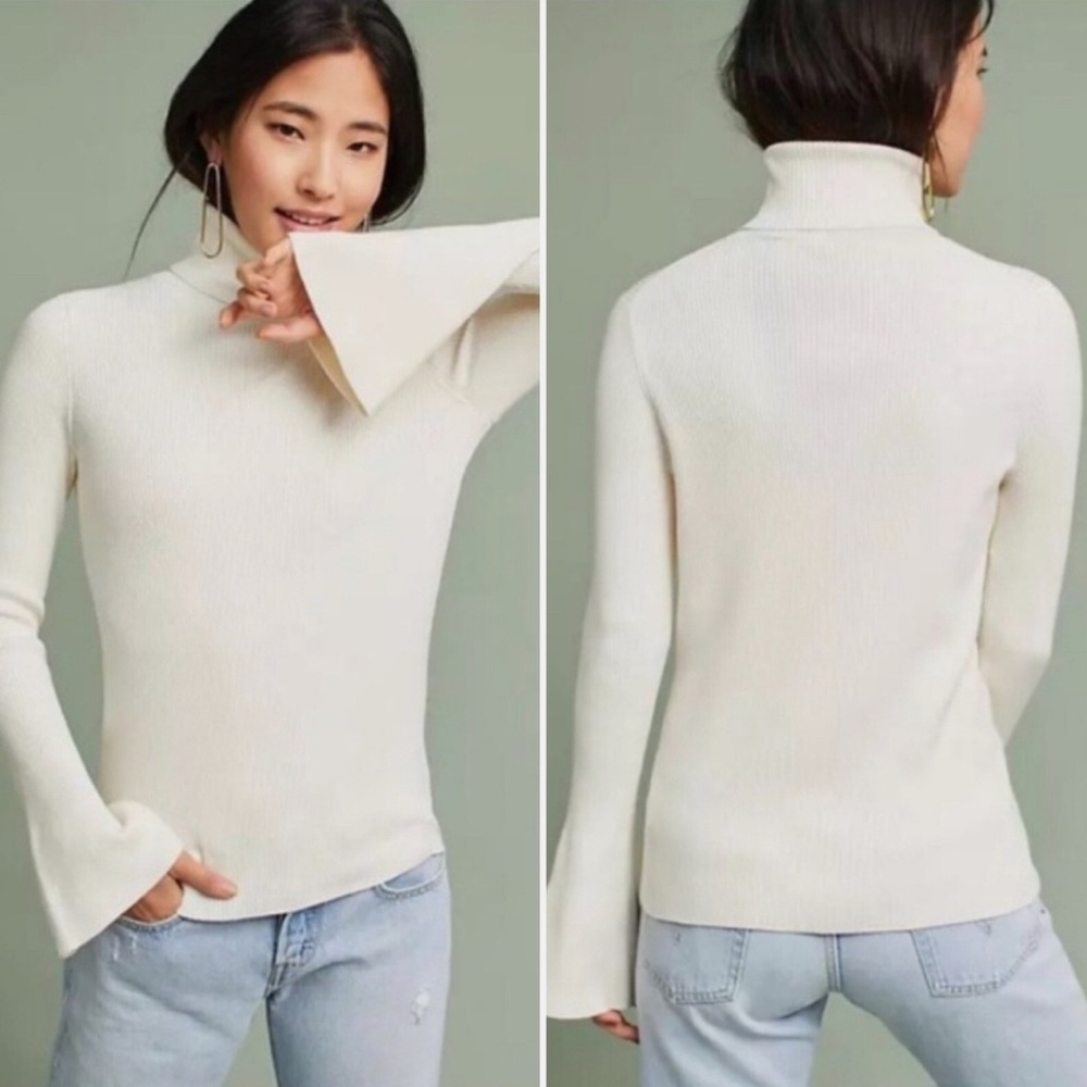 Anthropologie Moth Ribbed Knit Flared Sleeve Turtleneck Sweater | Size M | (TC)
